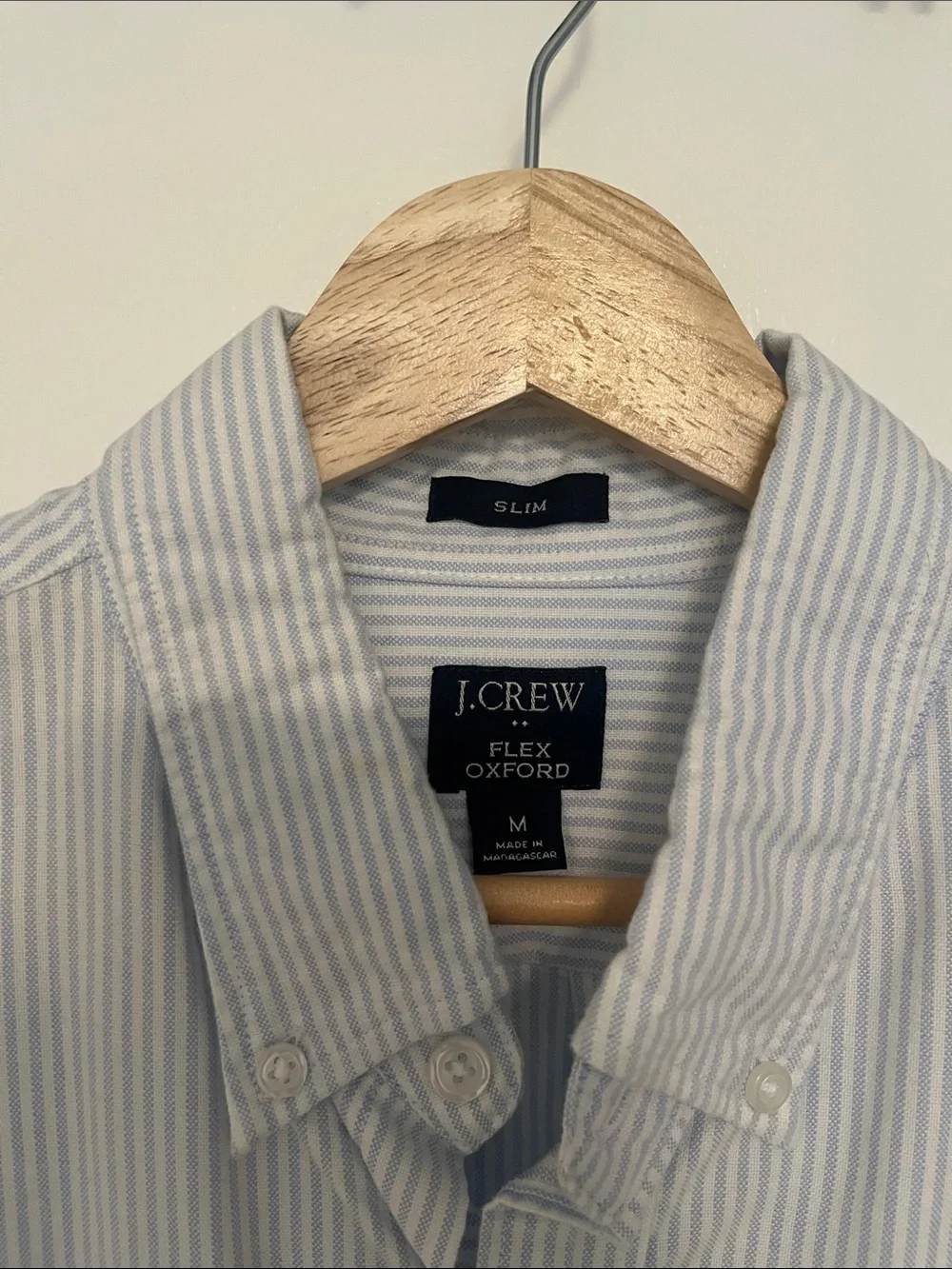 J. Crew Men's Light Blue and White Striped Button-Down Shirt Slim Fit